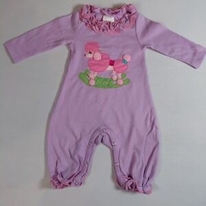 NWOT Lemon Loves Layette Ruffled  Romper 3-6 Month Poodle Applique Sleeper